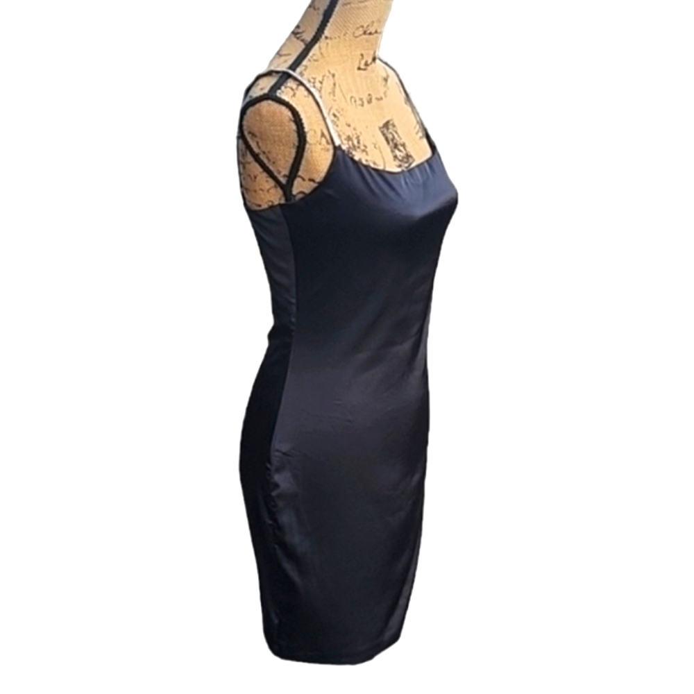 NEW Black Satin Diamante Strap Mini Dress - Picture 10 of 17